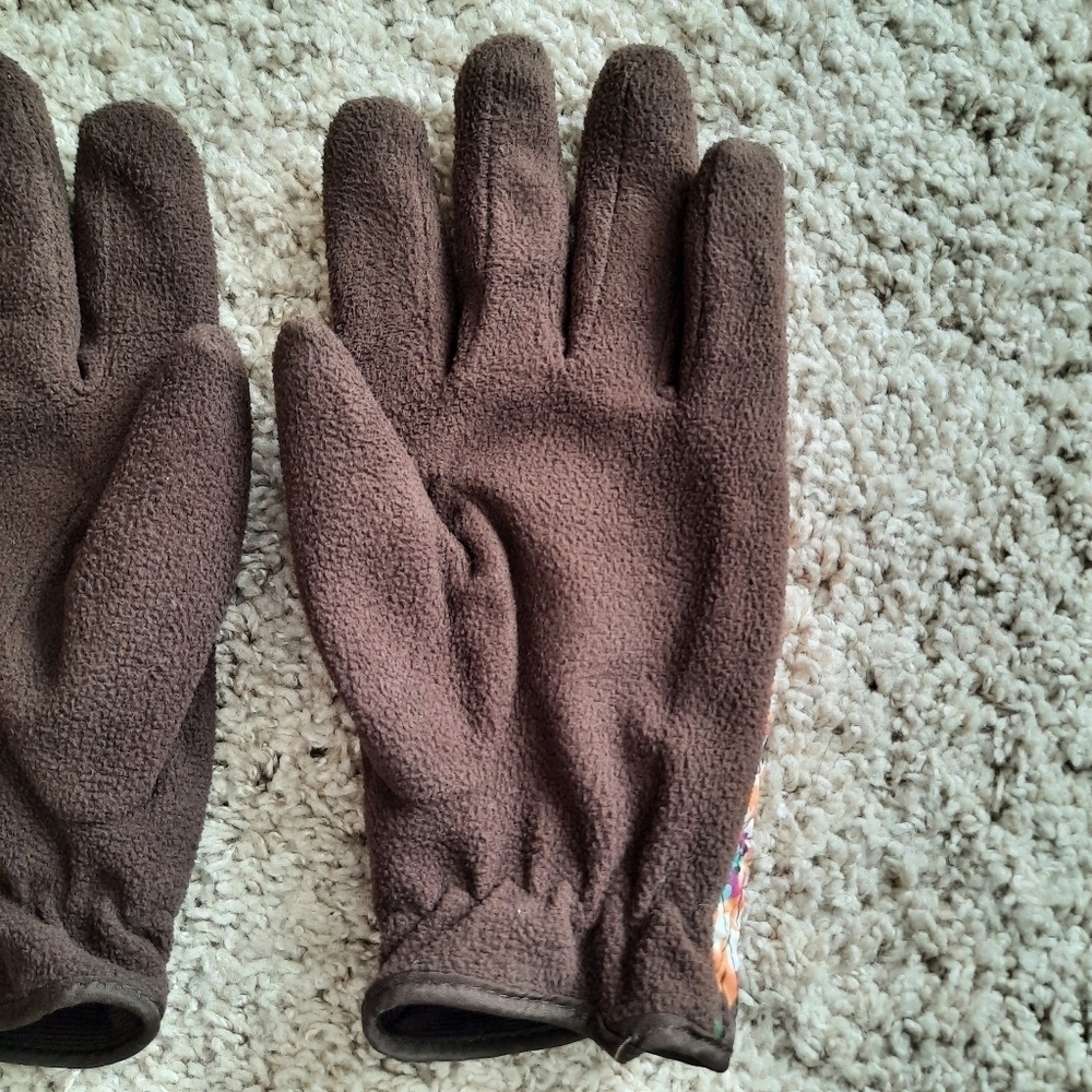 Vera Bradley English rose quilted floral brown fleece gloves size M/L - Picture 6 of 11